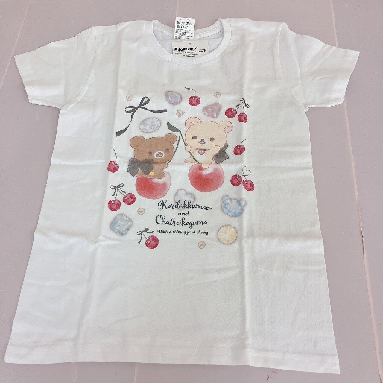 San-x Korilakkuma Chairoikoguma T-shirt M White Cherry Jewelry Short Sleeve Rare