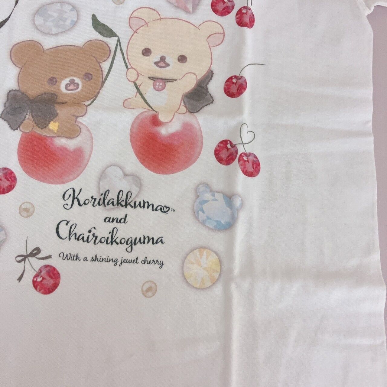 San-x Korilakkuma Chairoikoguma T-shirt M White Cherry Jewelry Short Sleeve Rare