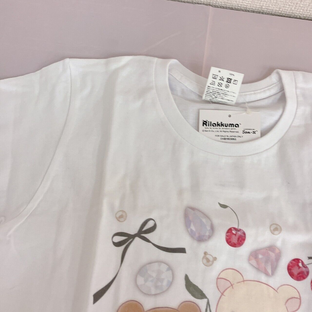 San-x Korilakkuma Chairoikoguma T-shirt M White Cherry Jewelry Short Sleeve Rare