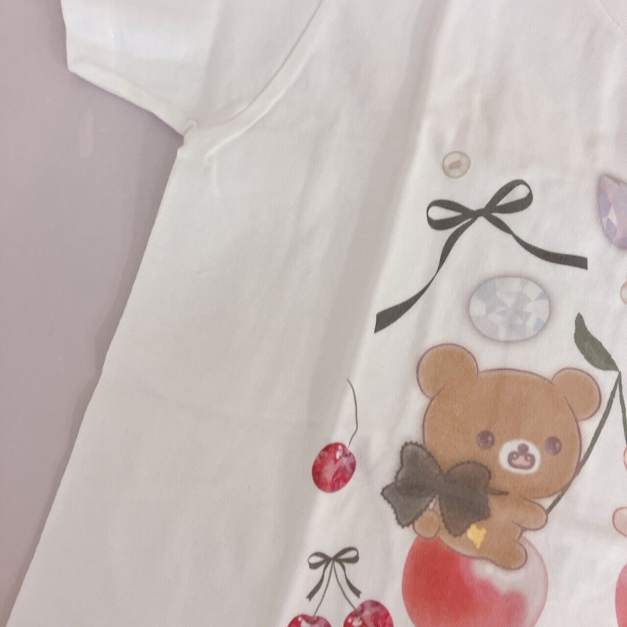 San-x Korilakkuma Chairoikoguma T-shirt M White Cherry Jewelry Short Sleeve Rare