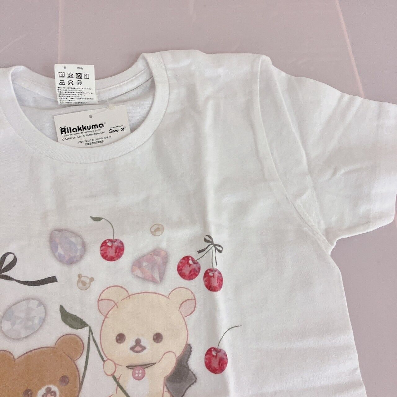 San-x Korilakkuma Chairoikoguma T-shirt M White Cherry Jewelry Short Sleeve Rare