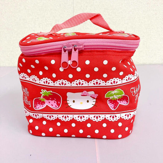 Sanrio Hello Kitty Vanity Pouch Strawberry Red Pink Lace Zipper Dot Kawaii Rare