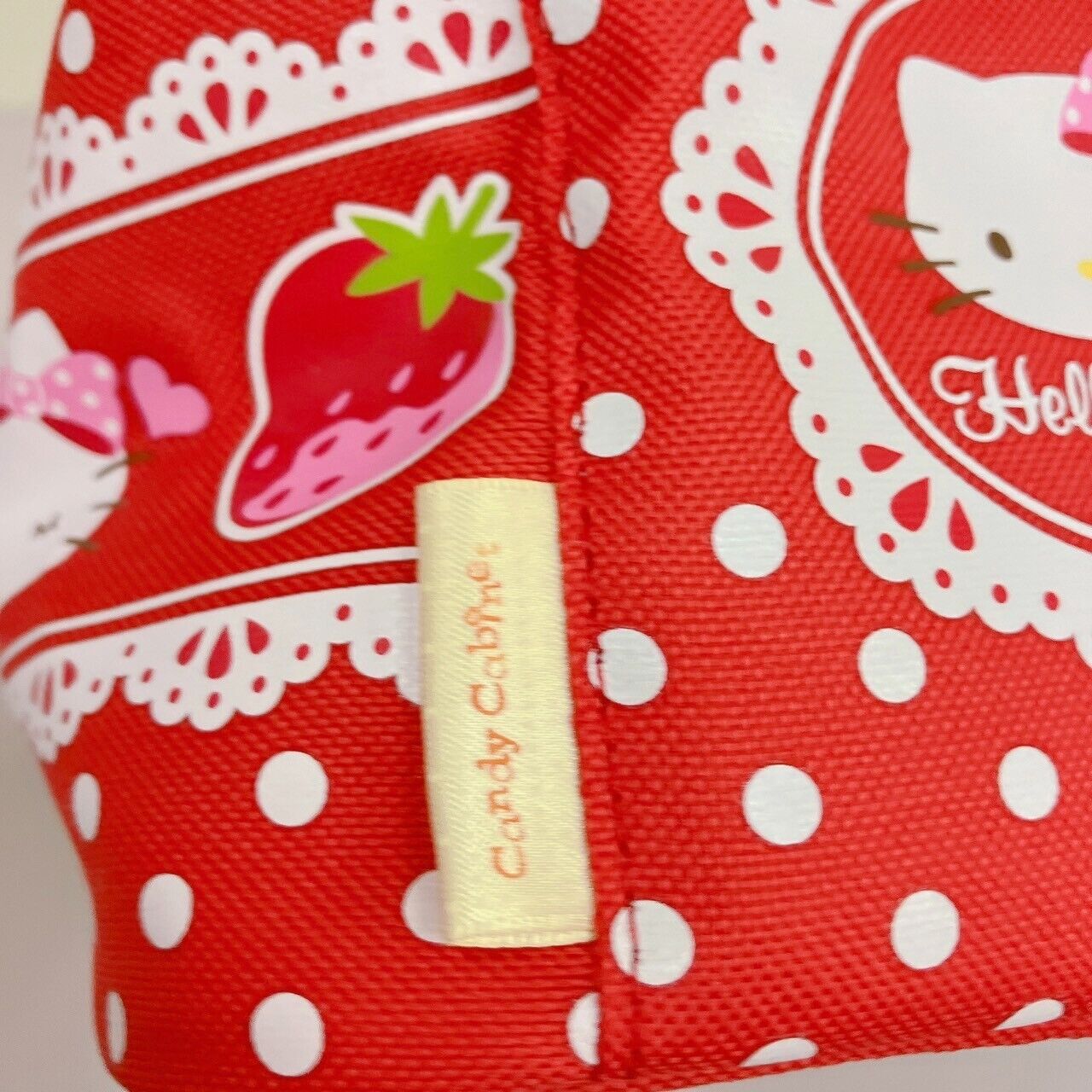 Sanrio Hello Kitty Vanity Pouch Strawberry Red Pink Lace Zipper Dot Kawaii Rare