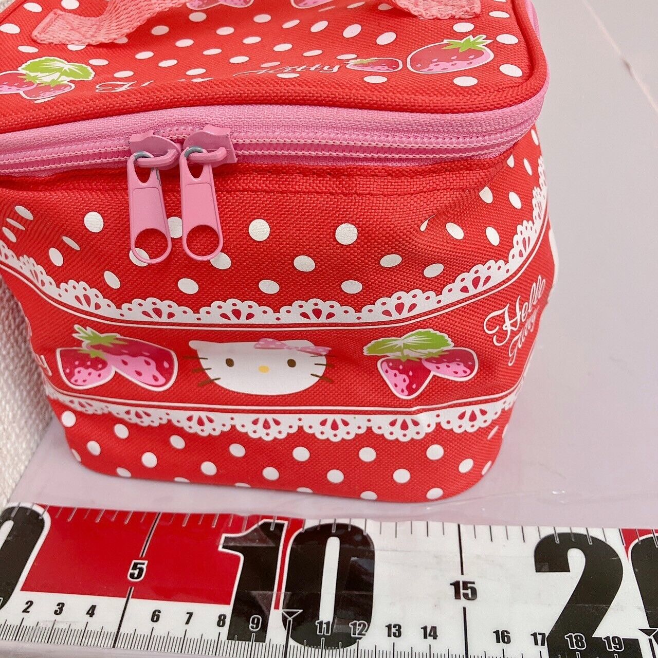 Sanrio Hello Kitty Vanity Pouch Strawberry Red Pink Lace Zipper Dot Kawaii Rare