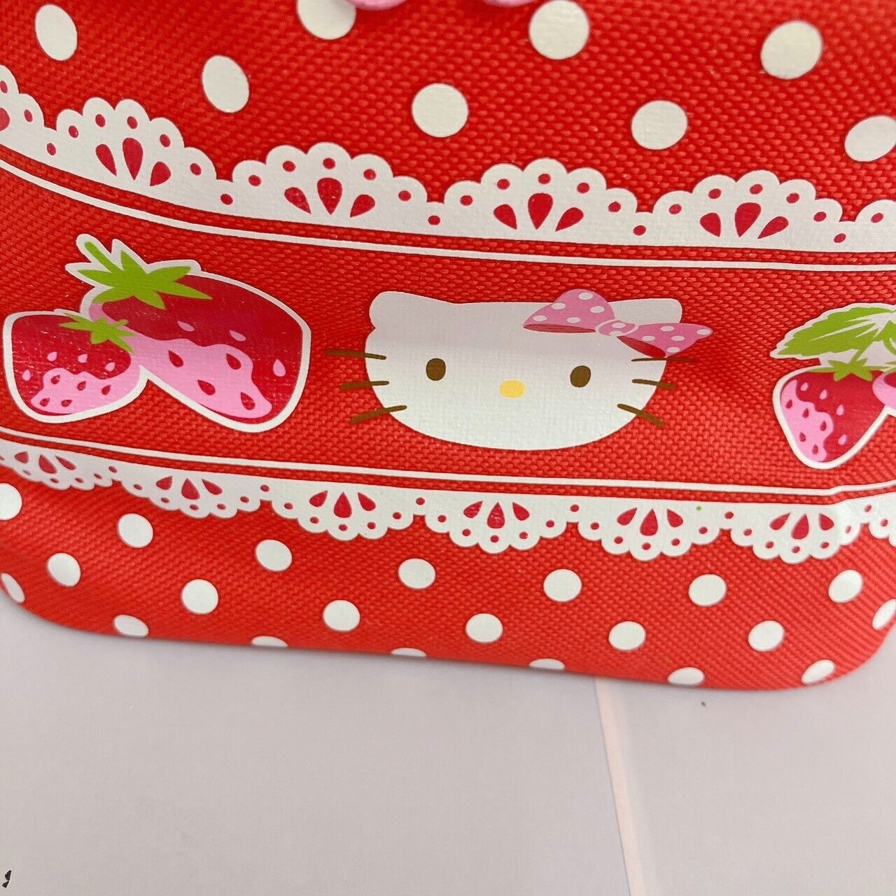 Sanrio Hello Kitty Vanity Pouch Strawberry Red Pink Lace Zipper Dot Kawaii Rare