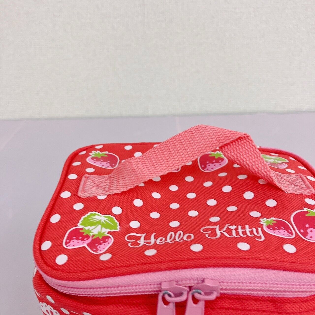 Sanrio Hello Kitty Vanity Pouch Strawberry Red Pink Lace Zipper Dot Kawaii Rare