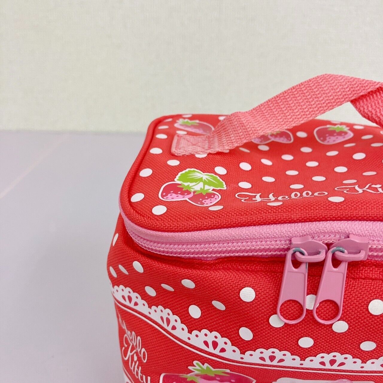 Sanrio Hello Kitty Vanity Pouch Strawberry Red Pink Lace Zipper Dot Kawaii Rare