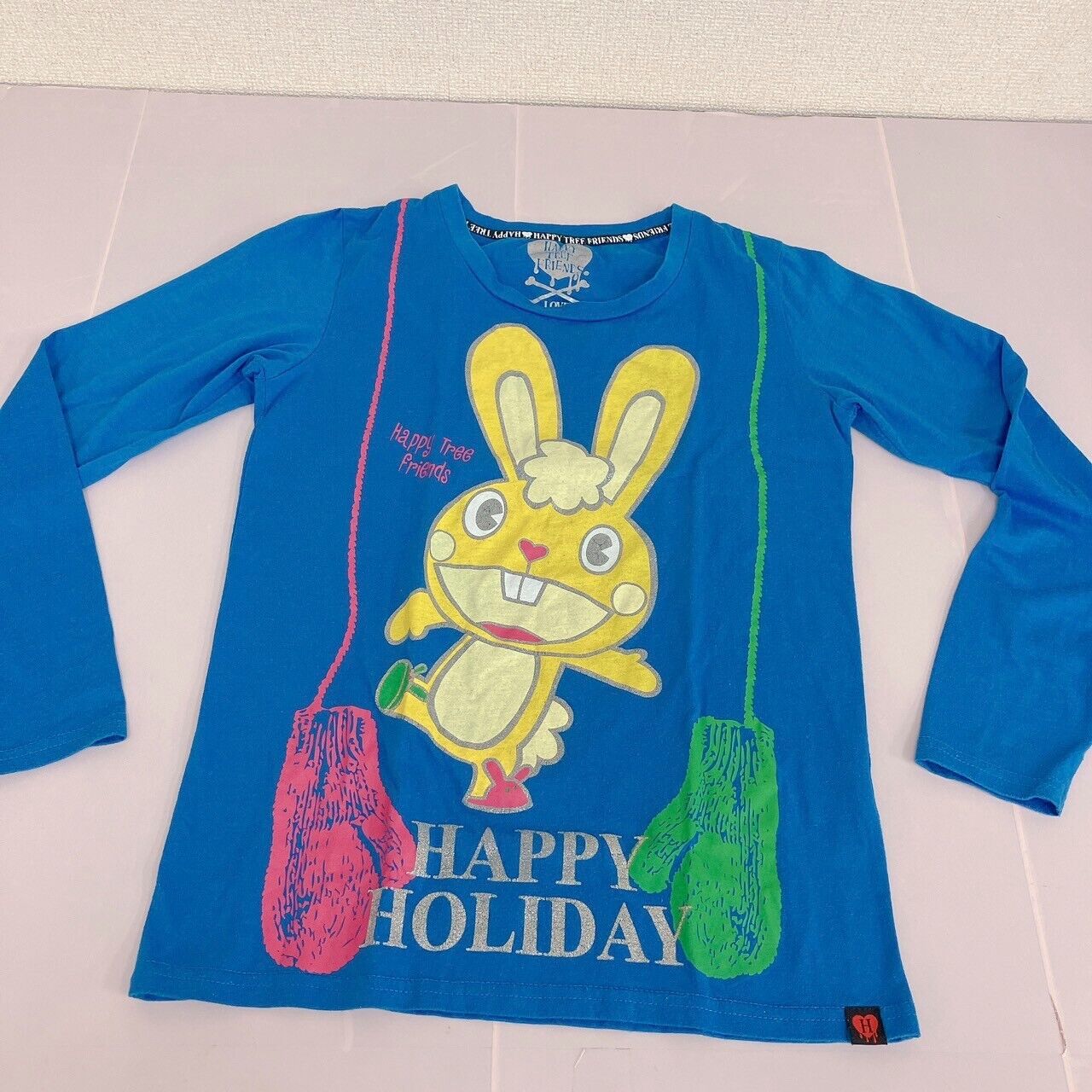 Happy Tree Friends HTF Cuddles T-shirt Tops Lomg Sleeve M Blue Happy Holiday