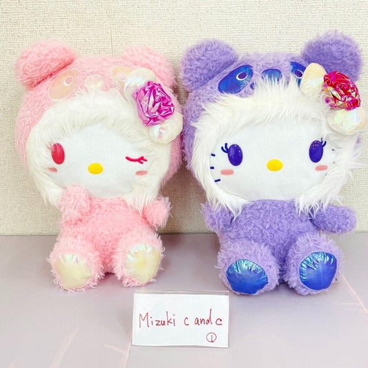 Sanrio Hello Kitty Plush Set 2 Panda Pink Purple Rose Soft Stuffed Toy Doll Rare